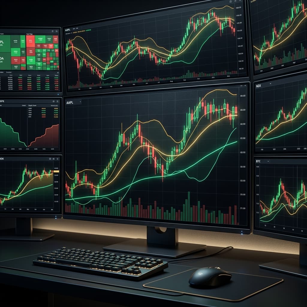 Premium stock market trading chart interface and candlestick analysis